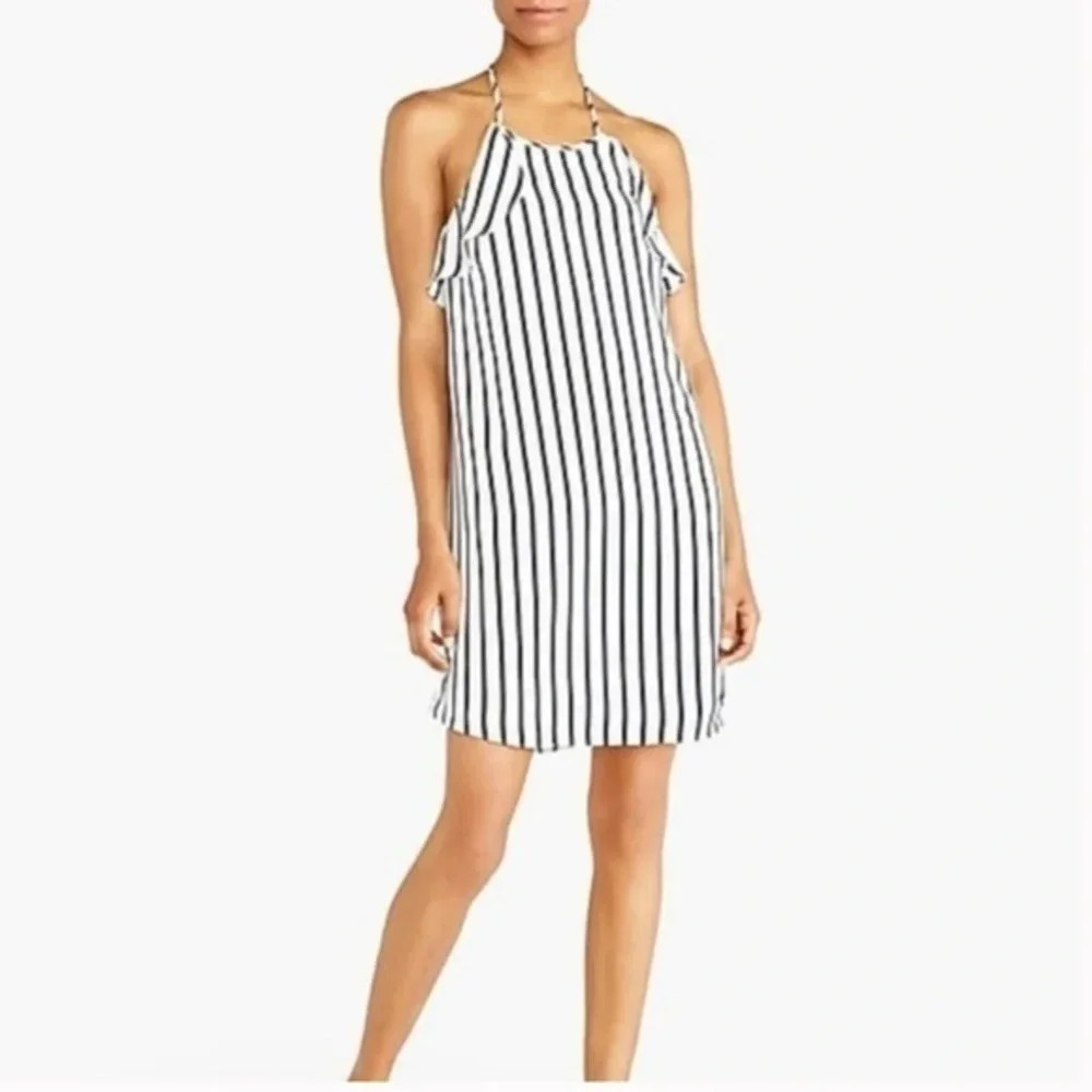 J. Crew Navy & White Striped Coastal Ruffle Summer Halter Dress Size XXS NWT